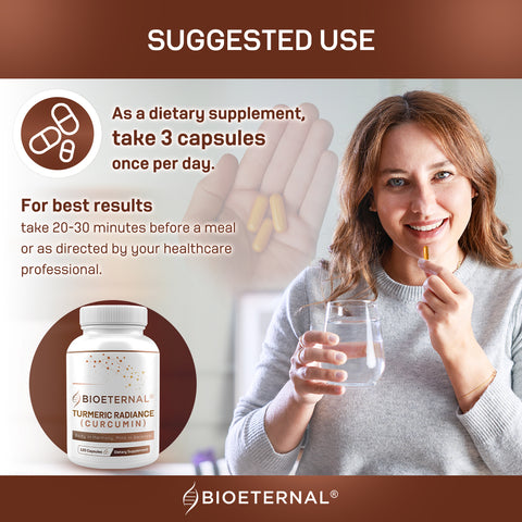 BIOETERNAL Turmeric Radiance Curcumin Supplement, 120 Capsules, with Black Pepper Extract