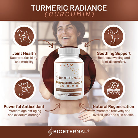 BIOETERNAL Turmeric Radiance Curcumin Supplement, 120 Capsules, with Black Pepper Extract